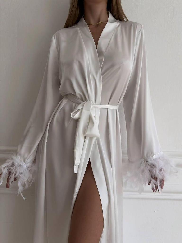 Pigiama con vestaglia in raso e pizzo senza schiena da donna europeo e americano – Elegante e sexy