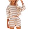 New Ladies Long-sleeved Shirt Shorts Striped Sweater Casual Two-piece Suit