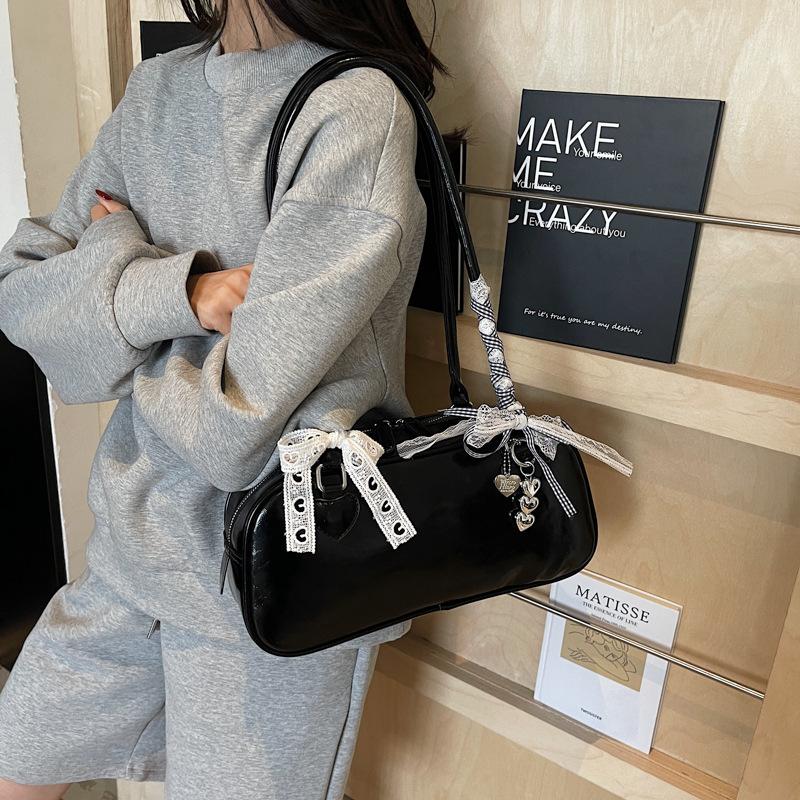 Premium texture French niche trend bow silk scarf underarm bag women's versatile simple foreign style baguette shoulder bag