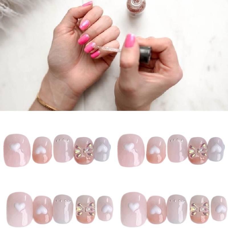 Sweet Lovely Heart Bowknot Nail Stickers Ice Clear Removable Design Artistic