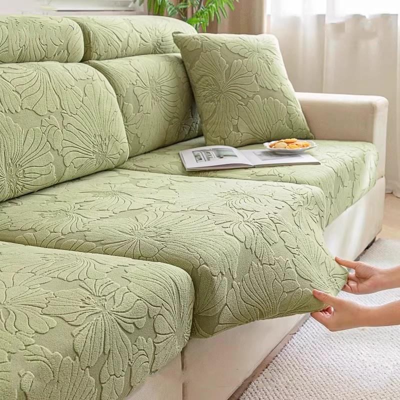 Flowers Jacquard Fleece Sofa Cushion Cover Stretchable Anti-Slip Couch Slipcovers Dustproof Sofa Toppers Furniture Protector
