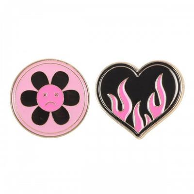 Burning Heart & Sad Flower Badge (Pack of 2)