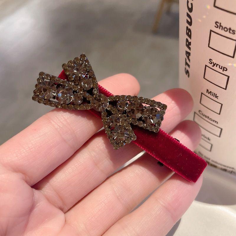 2 Pezzi Dolci Fiocchi Strass Mollette per Capelli Ragazze Kawaii Carino Copricapo Fiocco di Velluto Mollette a Becco d'Anatra Bambini Mollette Laterali Forcina per Capelli Frangia