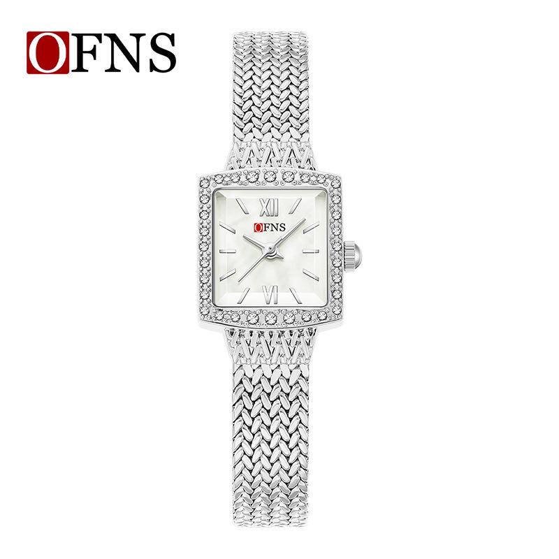 Ofns Women's Light Luxury Quartz Wristwatch - Wheat Ear Design, Round, Waterproof, Fashionable.