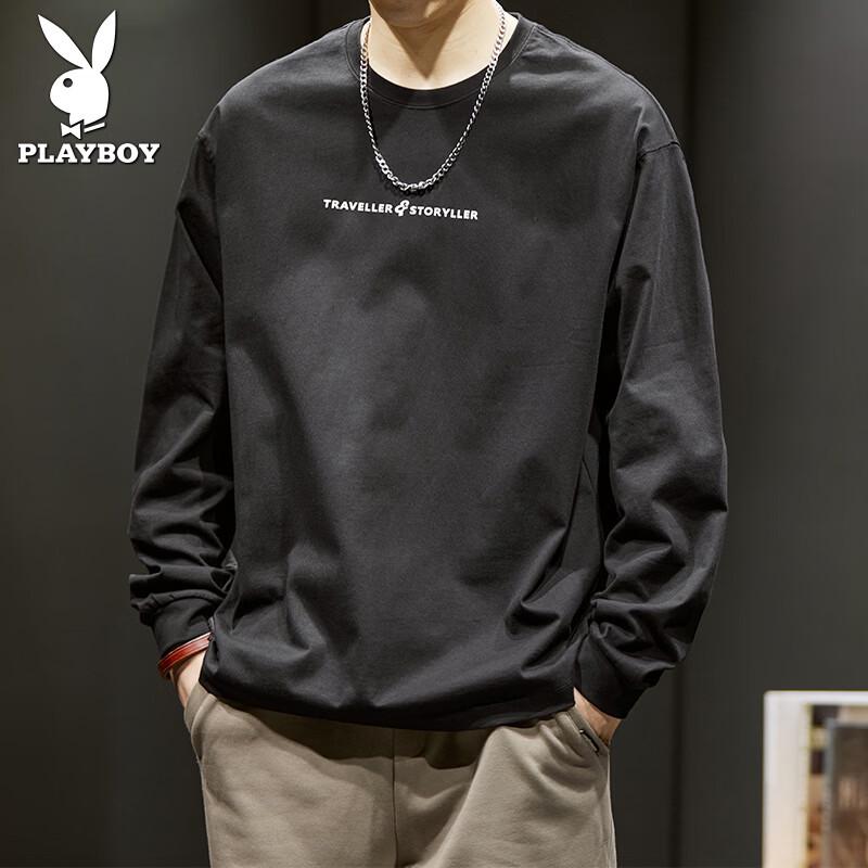 PLAYBOY Men s Loose Fit Heavyweight Cotton Long Sleeve T-Shirt M