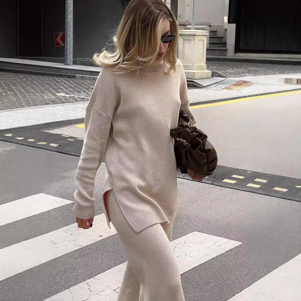 Women's Spilt Turtleneck Sweaters Oversized Long Sleeve Knitted Pullover Tops Casual Fall Winter Trendy Outfits Solid Color Basic Sweaters for Women