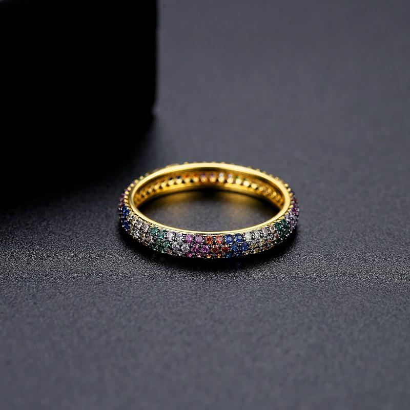 Surgical Steel Gold Plated Ring with Colorful Zircons R17 Us8 Ladies