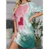 Summer Ladies Variegated 3D Printed Short Sleeve Dress