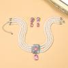 Multi-layer Bridal Anti-Pearl Earrings Necklace Geometric Crystal Full Diamond Necklace Set Choker Female