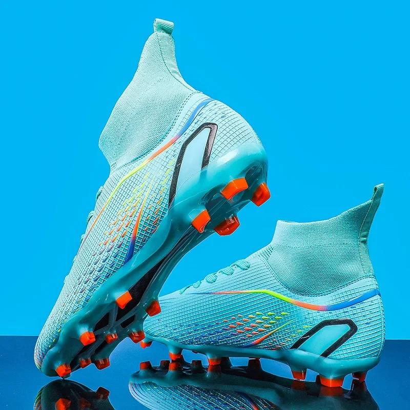 High Ankle Sports Footwear FG/TF Kids Soccer Cleats Football Boots Professional Men's Soccer Shoes Krampon Outdoor Sneakers 2024