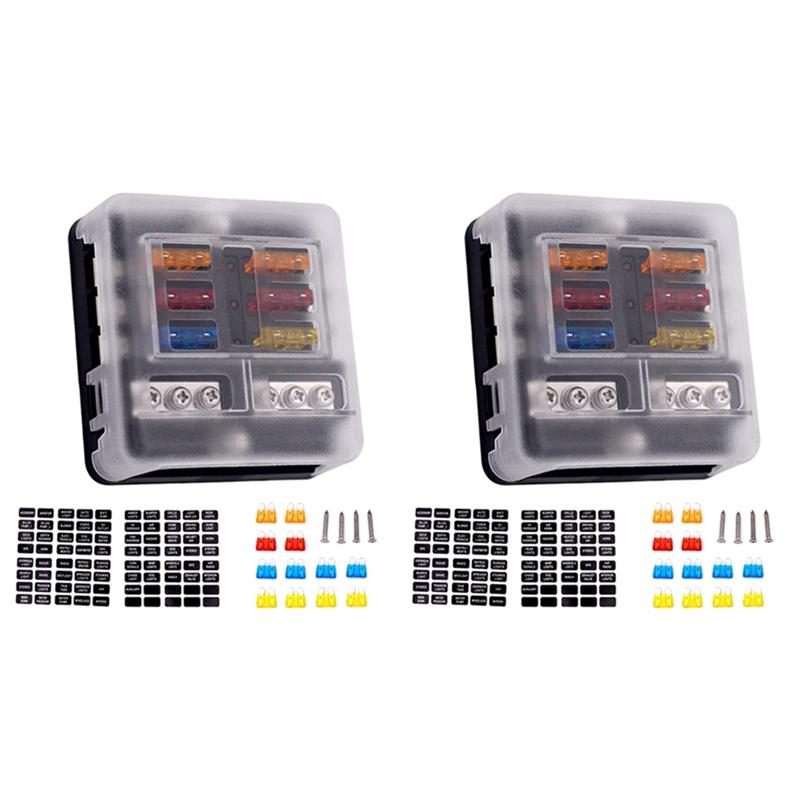 A28G-2Set 6-Way Waterproof Fuse Block With LED Indicator 12 Circuits Negative Marine Fuse Box For Dc 12/24V Car Boat RV Truck