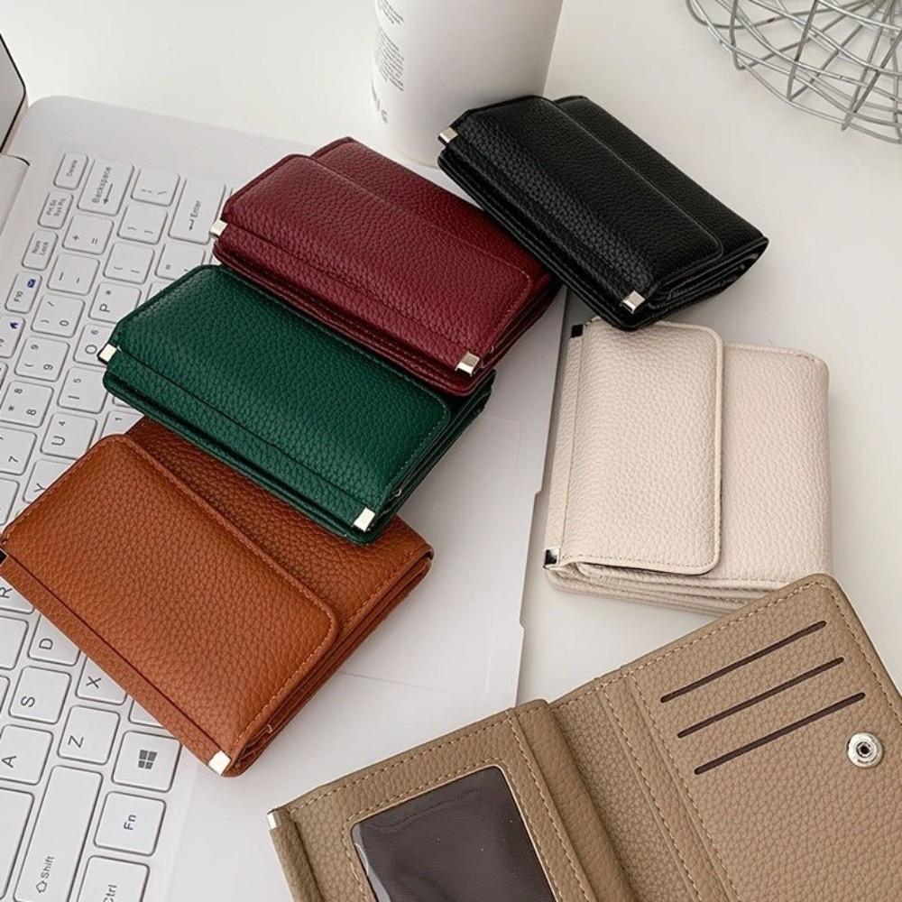 Leather Material Short Wallet Magnetic Closure Large Capacity Bifold Wallet Solid Color Multiple Card Slots Coin Purse Women