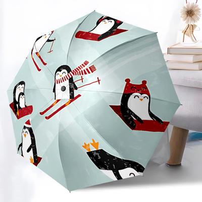 1pc Penguin Winter Automatic Folding Umbrella - Compact 8-Rib Design, Durable Plastic & Iron, Lightweight for Outdoor Daily Use048