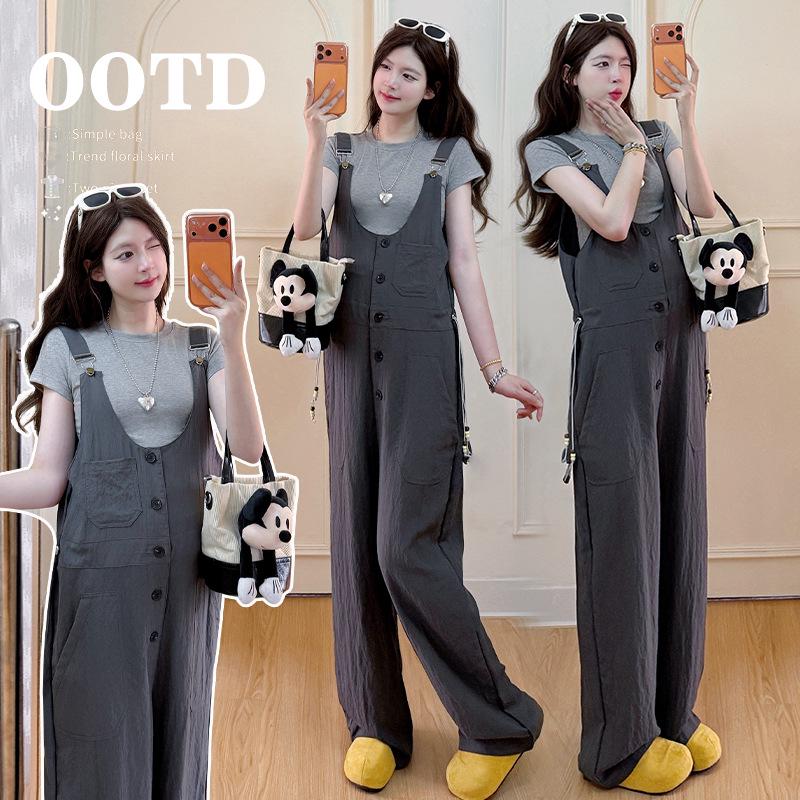 Stylish Maternity Summer Overalls Set: Lightweight, Anti-aging Two-piece for Pregnant Women M