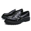 2023 Men's Patent Leather Double Pin Buckle Loafers: Shiny Thick Heel and Sole, Large Size, Heightening Hairstylist Casual Shoes.