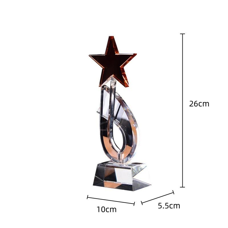 Red Five-pointed Star Crystal Trophy Hollowed-out Geometric Medal Customize Competition Prizes Decorative Figurines Home Decor