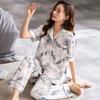 Pajamas Women's Summer Cotton Short Sleeves Trousers Loungewear Thin Middle-aged Mom Loose Plus Size Set