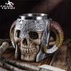 Tazza Vikinga Teschio 600ml Acciaio Inossidabile Tazze da Caffè Tazza da Viaggio Corno Tazza per Bere il Tè Decorazione Tazza di Halloween Tazza Ceramica Tiki