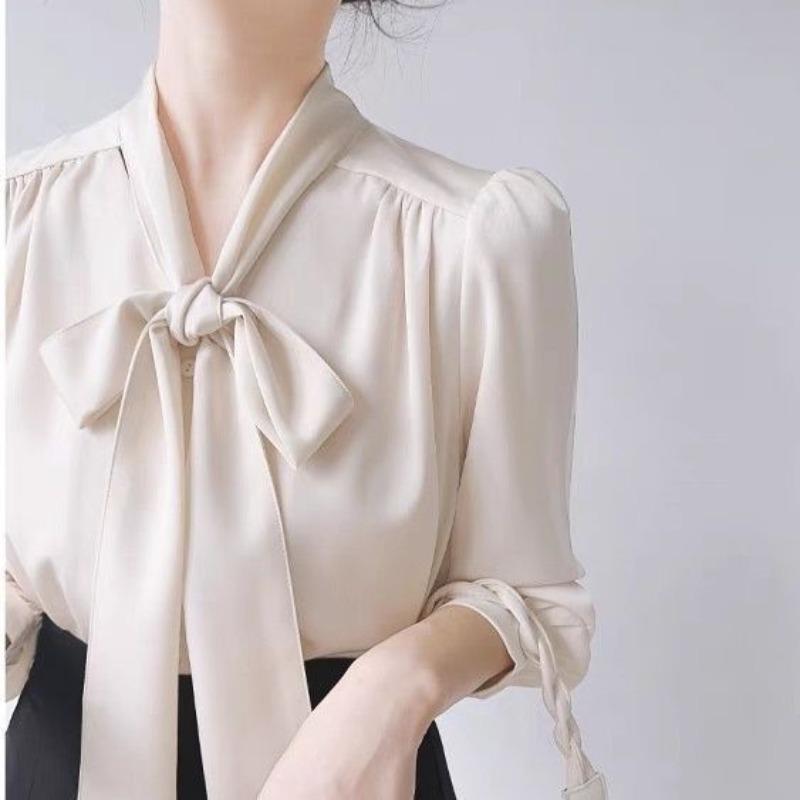 Women's Bow Satin Long Sleeved Shirt Women's Professional Temperament Ribbon Shirt