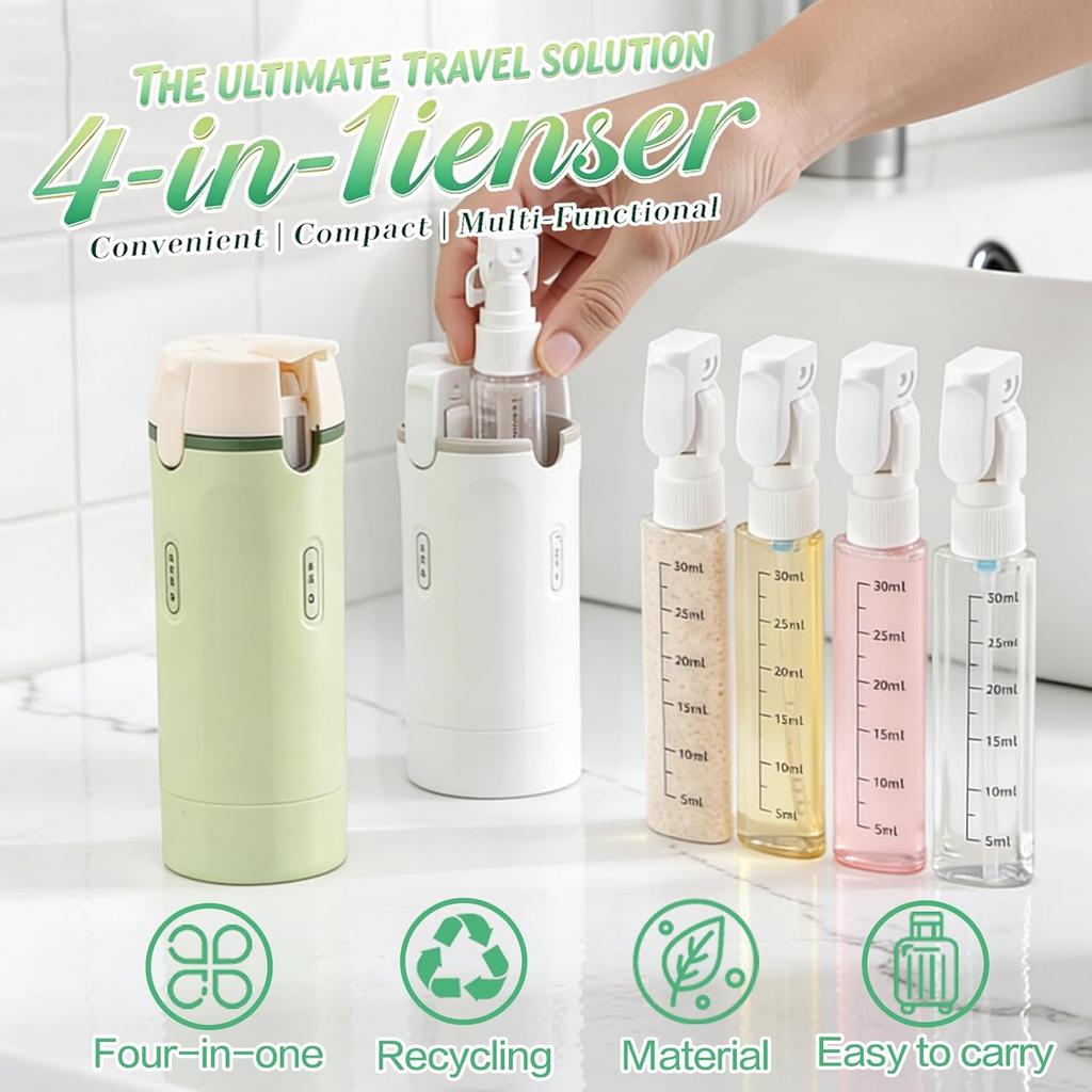 4-in-1 TSA Travel Bottles – Leak-Proof Pump & Squeeze Dispensers for Shampoo, Lotion, Conditioner – Refillable Toiletry Containers with Labels
