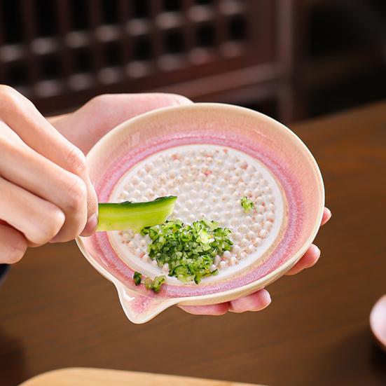 5Pcs/Set Ceramic Garlic Grater Plate with Pour Spout Ginger Cheese Manual Grinder with Raised