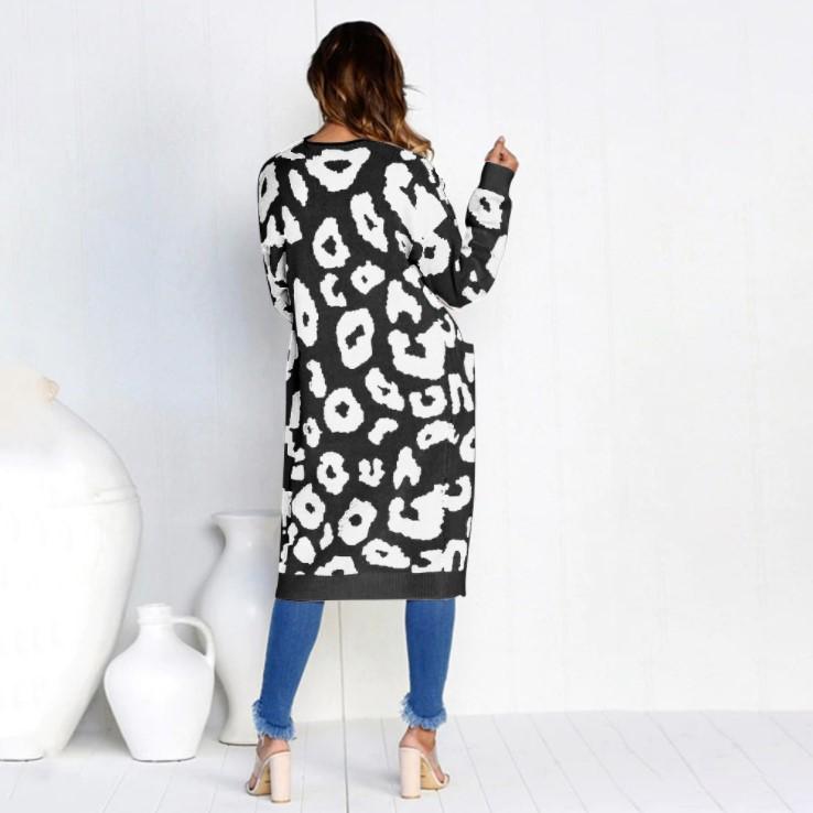 Women Cardigan Long Sleeve Knitted Sweater Spring Autumn Plus Size Leopard Print Cardigans Ladies Thick Clothes Outdoor