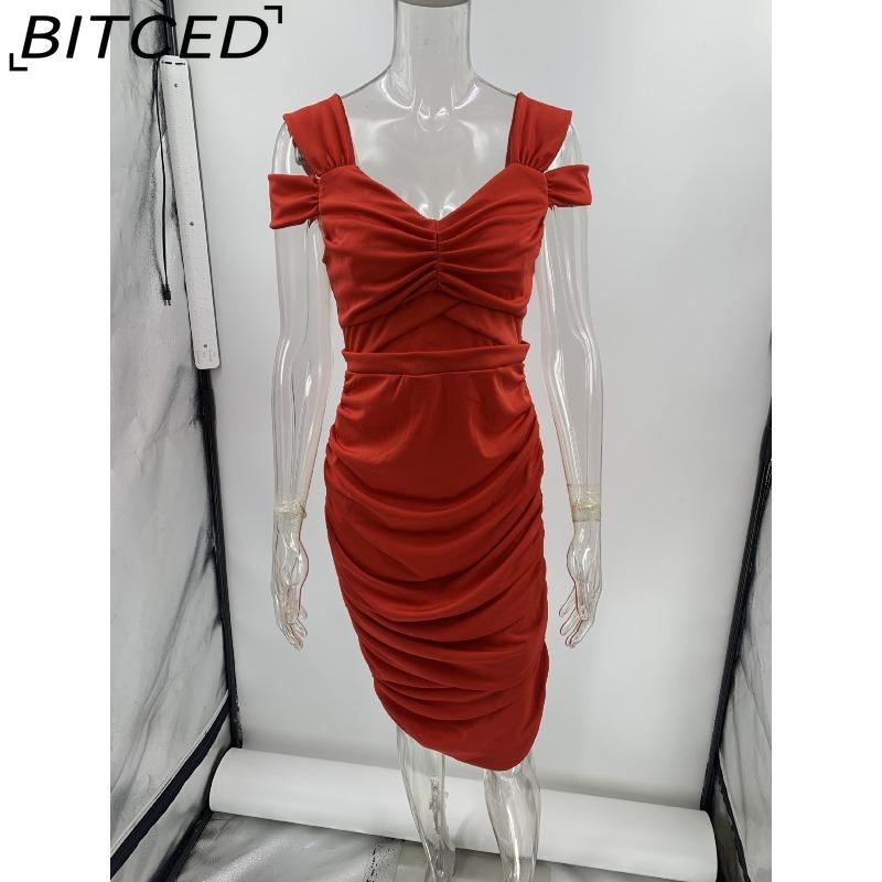 BITCED Women's Body-Sculpting Sexy Off-Shoulder Solid-Color Bodycon Dress