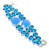 Natural Aqua Chalcedony, Topaz Gemstone 925 Sterling Silver Bracelet 7-8" a9Y98