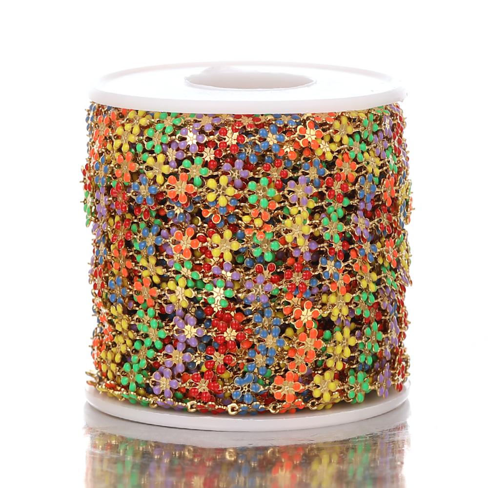 1M Goldfarbe Bunte Kette Edelstahl Emaille Blumenketten für DIY Schmuckherstellung Fußkettchen Armband Halsketten Zubehör