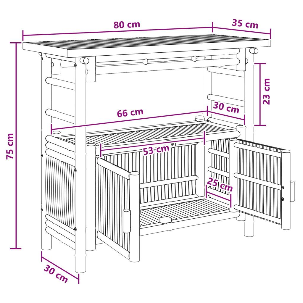 Console Table with Shelf and Door Natural 80 X 35 X 75 Cm Bamboo