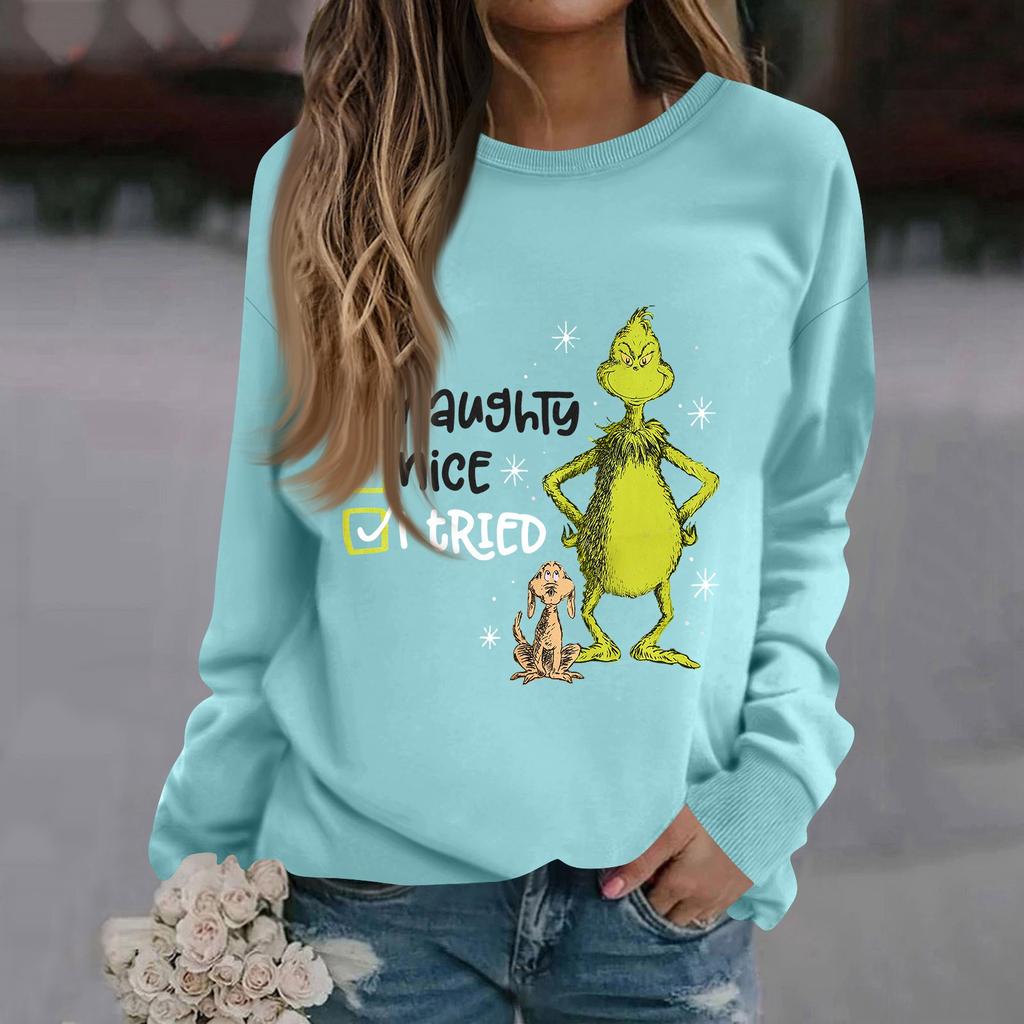 Damenmode Lässig Langarm Einfarbig Weihnachten Bedruckt Rundhals Oberteil Sweatshirt
