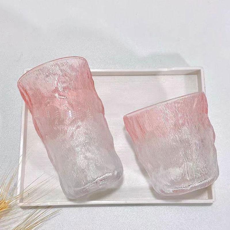 285ml/380ml Gradient Pink Cocktail Glass Modern Iceberg Shaped Glass Cup Art Design Juice Beverage Mugs Suitable for Gift Giving