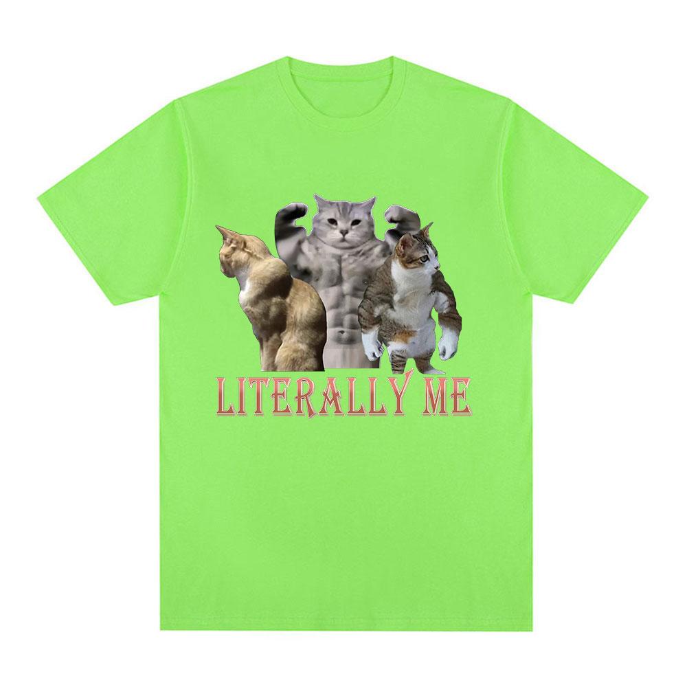 Buff Cats Meme Literally Me T-shirt Fitness Gym Men Fashion Hip Hop Short Sleeve Oversized T-shirts 100% Cotton Casual T Shirts