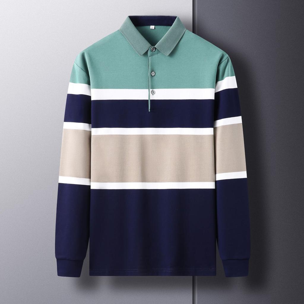 Long Sleeve Men's T-shirt Spring and Autumn New Middle-aged and Young Lapel Slim Cotton Base Shirt Men's Polo Shirt