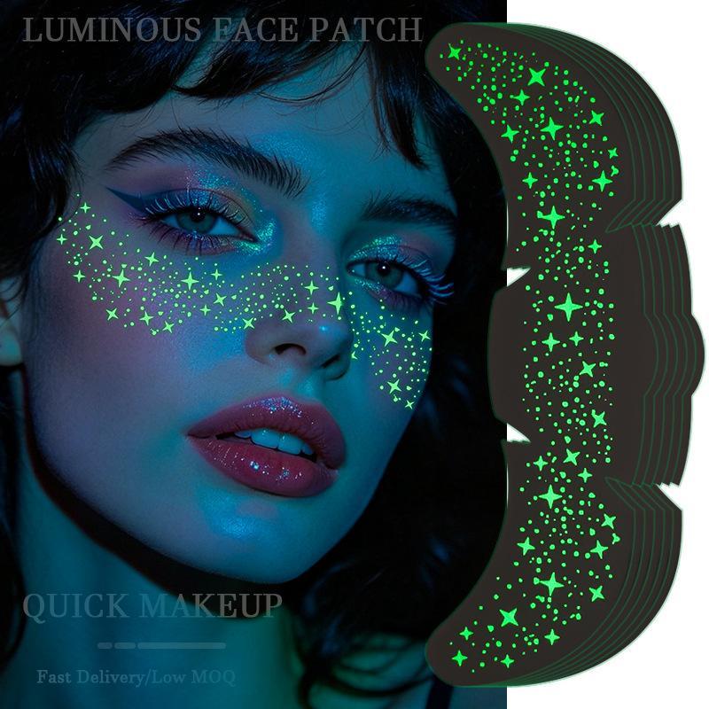 4 Sheets Luminous Freckle Tattoo Stickers Long Lasting Luminous Sparkle Star Heart Pattern Face Art Waterproof Tattoo Stickers