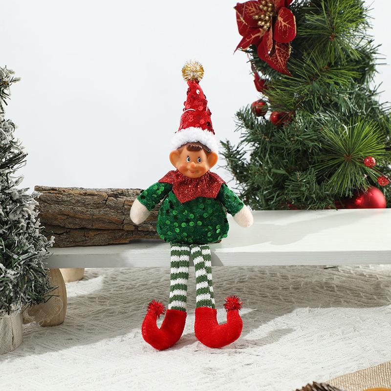 Stretchable Elf Boy Doll Christmas Decoration - Red & Green Sitting or Standing Display