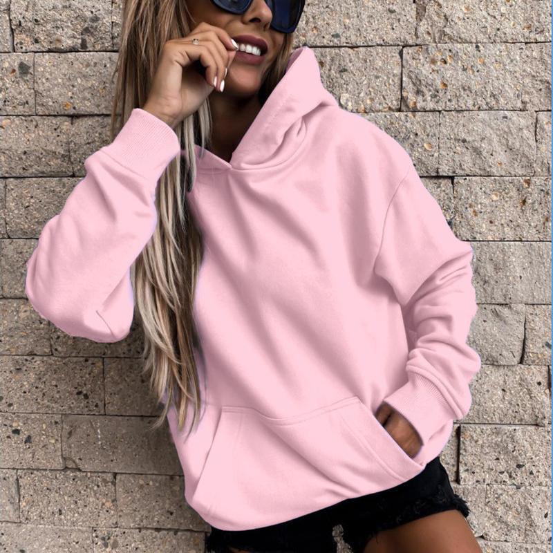 Autumn Winter Women's Fleece Lined Hoodie, Oversized Pullover with Long Sleeves and Solid Color Design, Cozy Warm Sweatshirt for Casual Wear