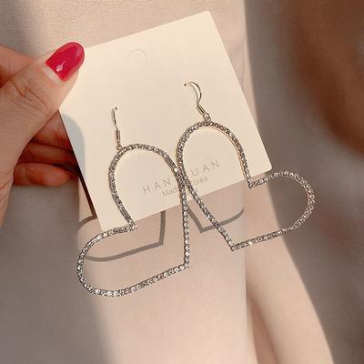 Volle Diamant Hohl Liebe Ohrringe Damen Neu Koreanisches Temperament Muse Fan Internetstar Lange Ohrringe Trend