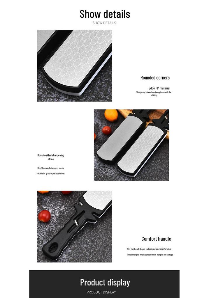 Multi-Functional 400 Grit Double-Sided Kitchen Knife Sharpener with Diamond Sand