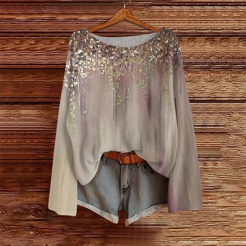 Langarmshirts für Damen Print Grafik T-Shirts Blusen Lässig Übergröße Basic Oberteile Pullover