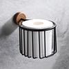 Toilet Paper Holder with Natural Walnut Wooden Shelf Tissue Roll Hanger Wall Mounted Paper Towel Bar Toilet Paper Roll Holder