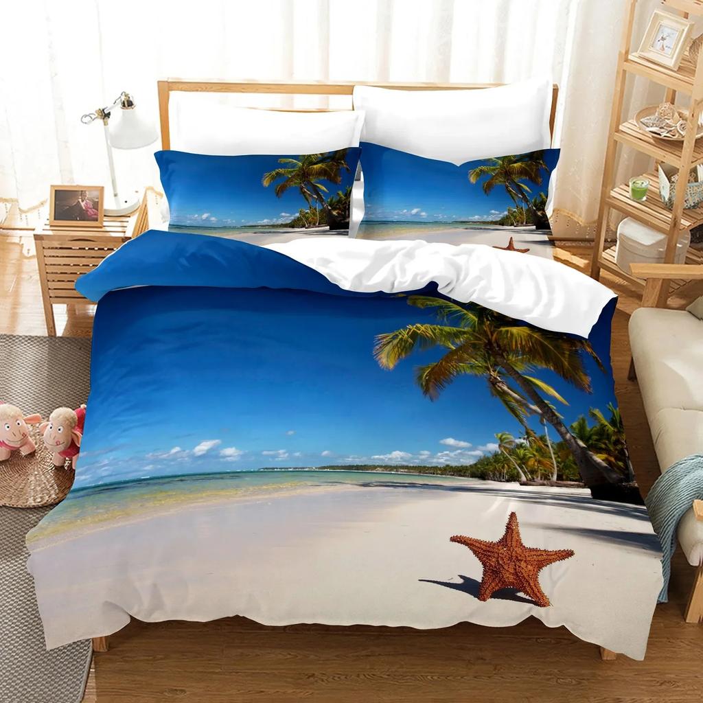 3D Print Beach Scenery Comfortable Duvet Quilt Cover Pillowcase Bedding Set Children Bedroom Decoration Home Textile