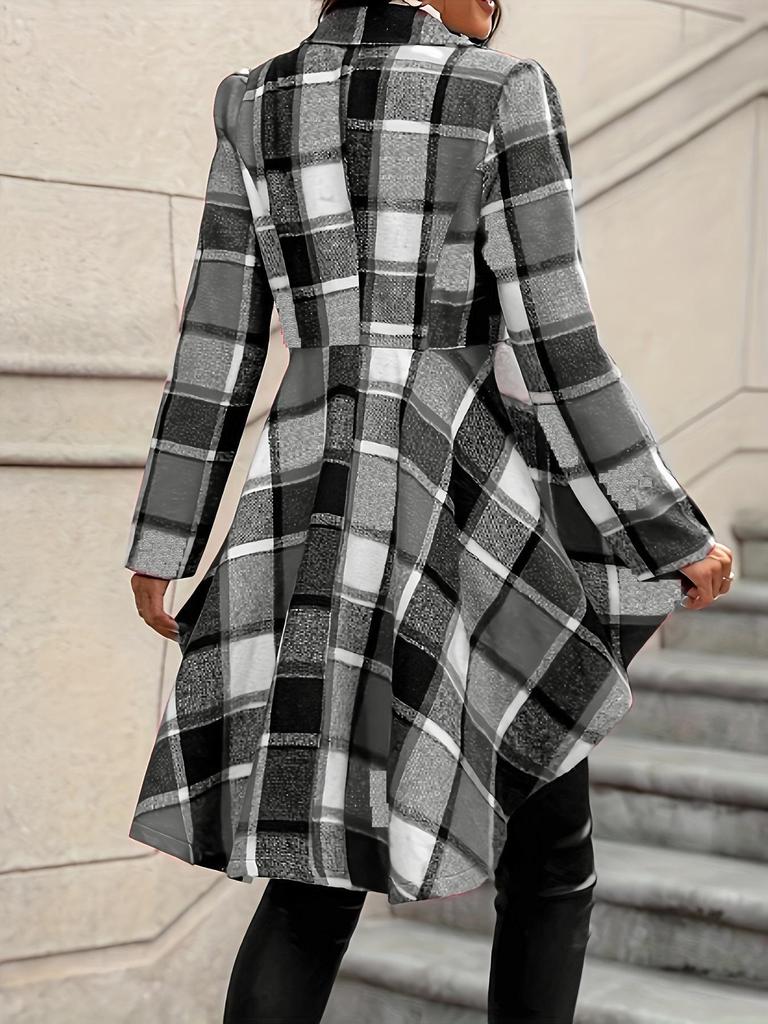Elegant High-Low Plaid Button-Front Jacket with Flare Sleeves (2025)