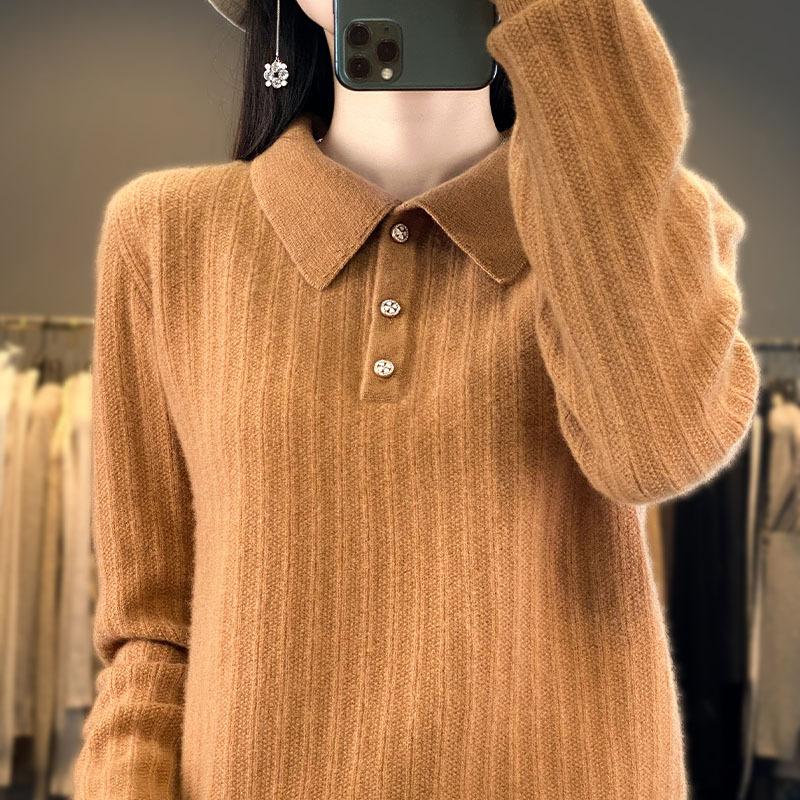 Lapel Buckle Cardigan for Women In Autumn and Winter Ultra-fine Wool Knitted Base Sweater Warm and Versatile Long-sleeved Top