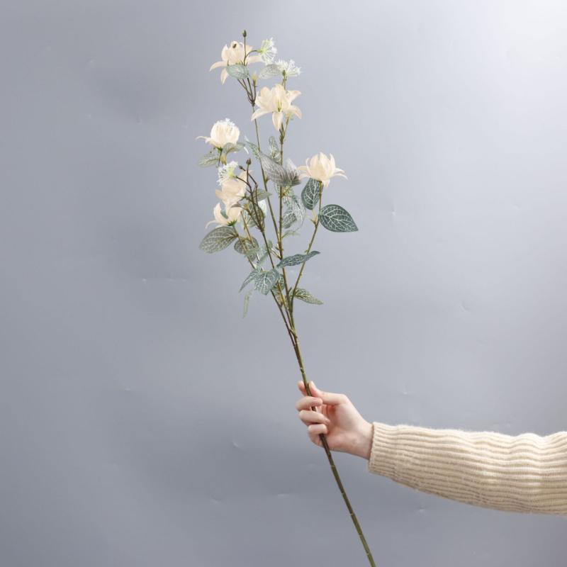 

5pcs Artificial Yellow Flower Silk White Net Leaves Chlorophytum Comosum Branch Hotel Decoration Simulation Flowers Plant світло-жовтого кольору