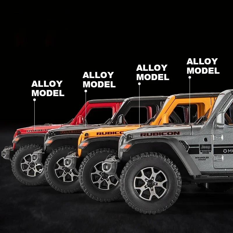 1/22 Jeeps Wrangler Rubicon Alloy Model Car Toy Diecasts Metal Casting Pull Back Sound and Light Car Toys for Children Vehicle