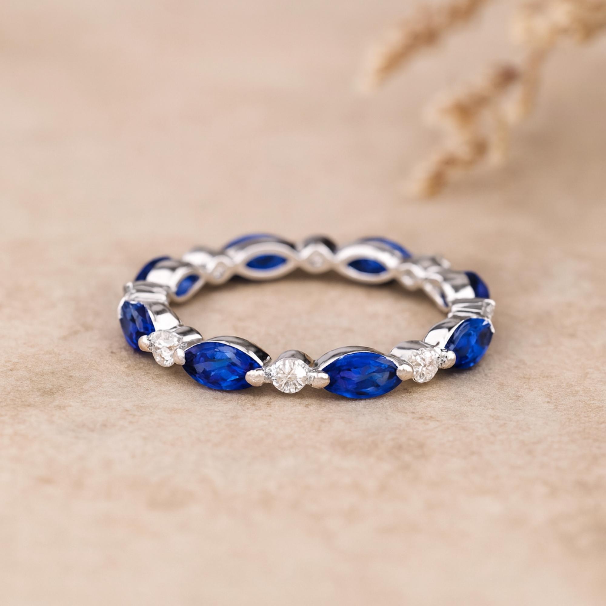 

Вечное кольцо с сапфирами и кубическим цирконием для женщин | Свадебное кольцо с полной огранкой «маркиз» | Подарок на годовщину, помолвку, обещание из стерлингового серебра 925 пробы K серебряный