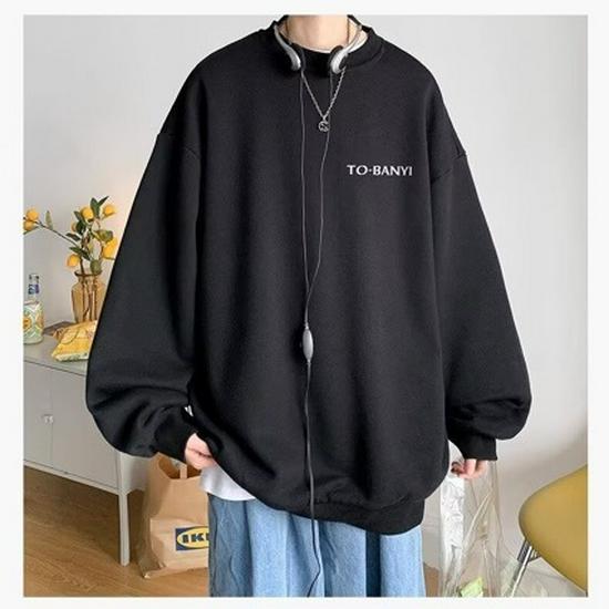 2025 Plus Velvet Hong Kong Style Round Neck Hoodie, Men's Loose Fit, Plus Size, Autumn Long Sleeve, Versatile Couple Outfit