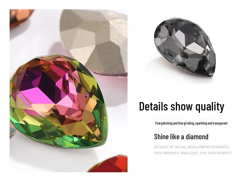 High-Grade K9 Teardrop Rhinestone DIY Jewelry Accessory - Silver-Plated Base with Irregular Crystal Glass Drill, Pointed Bottom