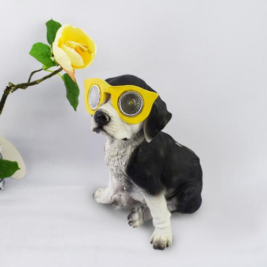 Solar Dog Statue with Glasses Resin Puppy Solar Lamp Garden Decor Solar Powered Dog Light for Home Yard Patio Lawn Pathway